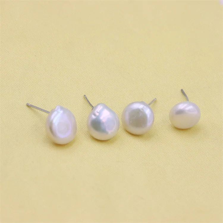 

ZFSILVER Lovely Round White Baroque Freshwater Pearl Stud Earrings 925 Sterling Silver For Women Fine Jewelry Unusual Gift Party