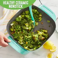 Nonstick Square Electric Skillet with Glass Lid, 12 Inches, Teal 2