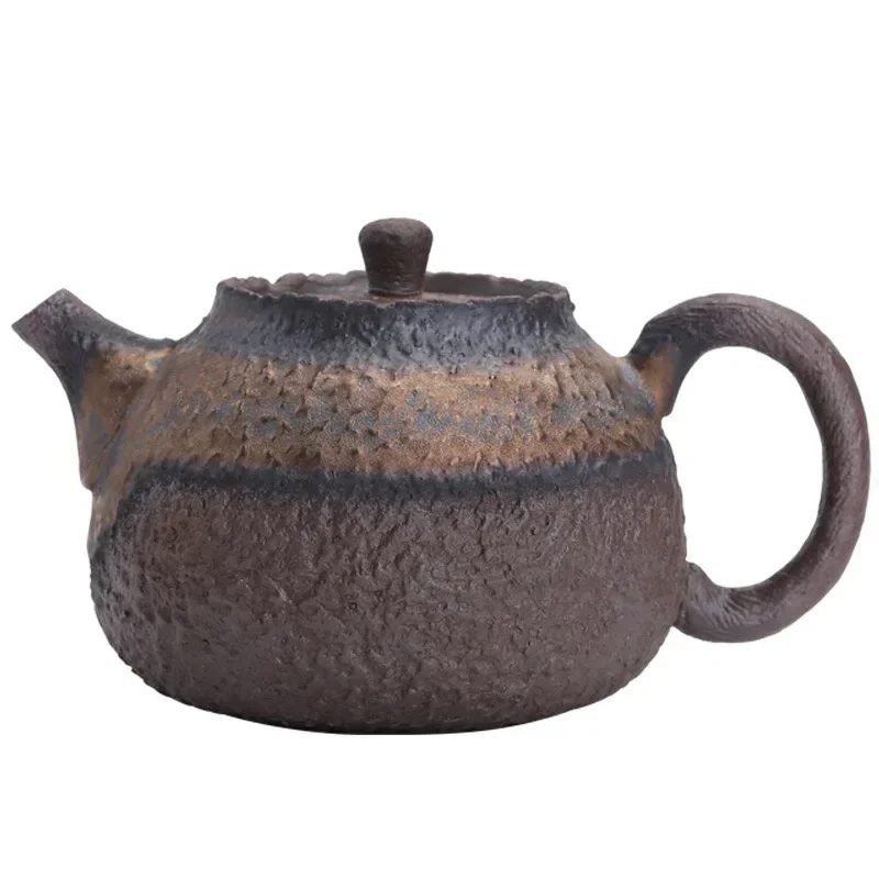 240ml Handmade Retro Coarse Pottery Teapot Japanese Gilt Iron Glaze Pot Pu 'er Tea Infuser Traditional Tea Ceremony Supplies