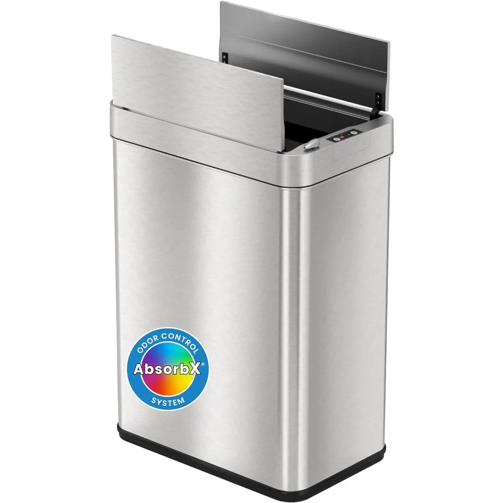 

13 Gallon Wings-Open Kitchen Trash Can with Lid and Odor Filter, Stainless Steel, Dog Proof Automatic TrashCan Garbage Bin