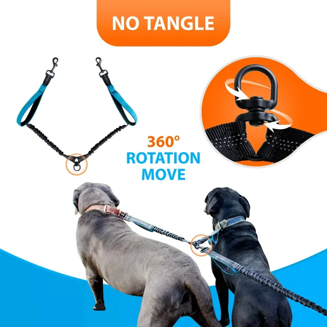 Two dog leashes with thickened handles, reflective strips for outdoor sports, suitable for medium to large dogs, dual-head leash 5