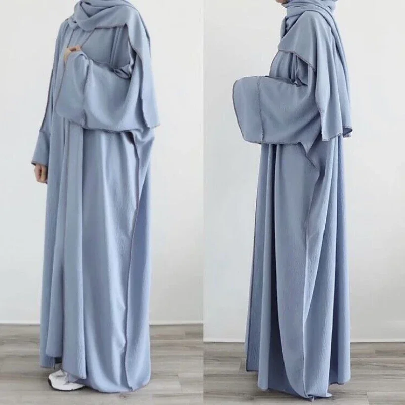 Abaya Kimono Matching Inner Hijab Dress Muslim 2 Piece Set Open Abayas for Women Dubai Kaftan Arabic Turkey Ramadan Islam Outfit