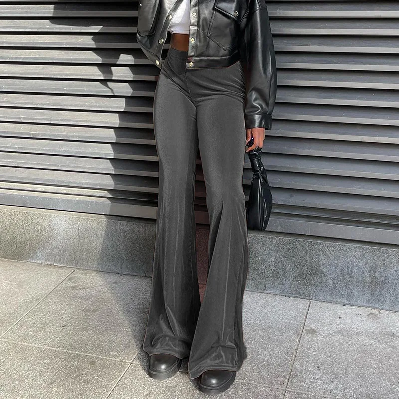 Fall Women's Bell-bottom Pants Solid Color Mid-waist Velvet Street Fashion Slimming Pants