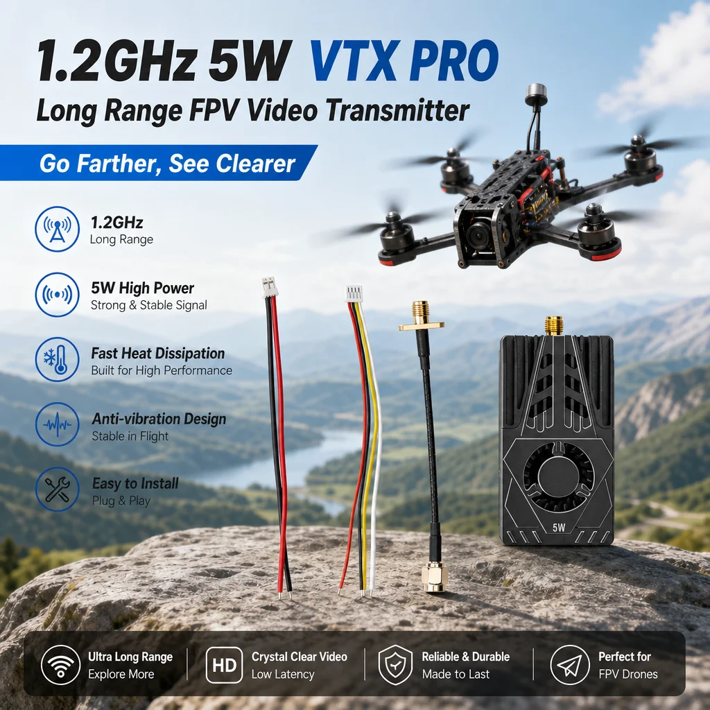 1,2GHz 5W VTX PRO Langstrecken-FPV-Sender mit Anti-Vibrations- und Schnellwärmeableitung für Drohnen