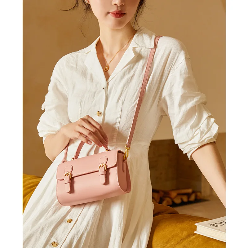 ZR DIARY Leather Small Square Bag Women Shoulder Messenger Bag Buckle Decor Cambridge Bag Handheld for Female H60060