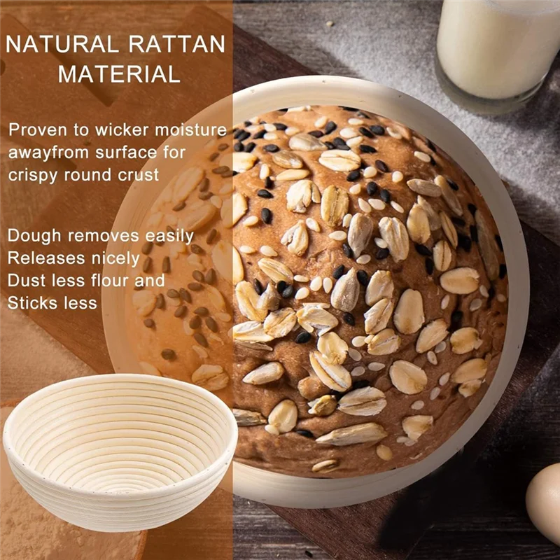 Durable Bread Protection Basket, Dough Protection Basket Round Handmade Rattan Basket, Handmade Bread Making Kit 23X8cm