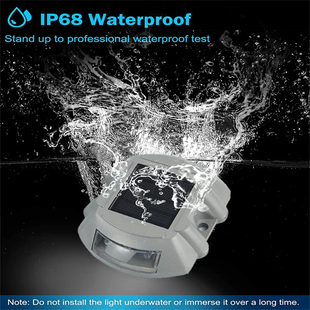 Outdoor Lighting IP68 Waterproof Solar Powered 6LED Road Stud Light Aluminum Road Reflective Light Highway Ground Warning Light 3