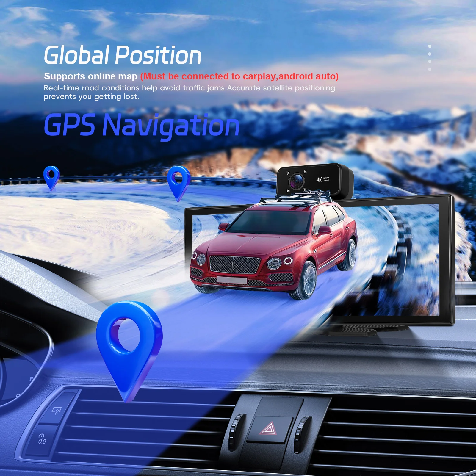 Podofo 10,25'' Auto-Multimediaplayer CarPlay Android Auto WIFI Airplay GPS Auto-Monitor 4K Frontkamera DVR 4K für Autos und LKWs – Detail 22