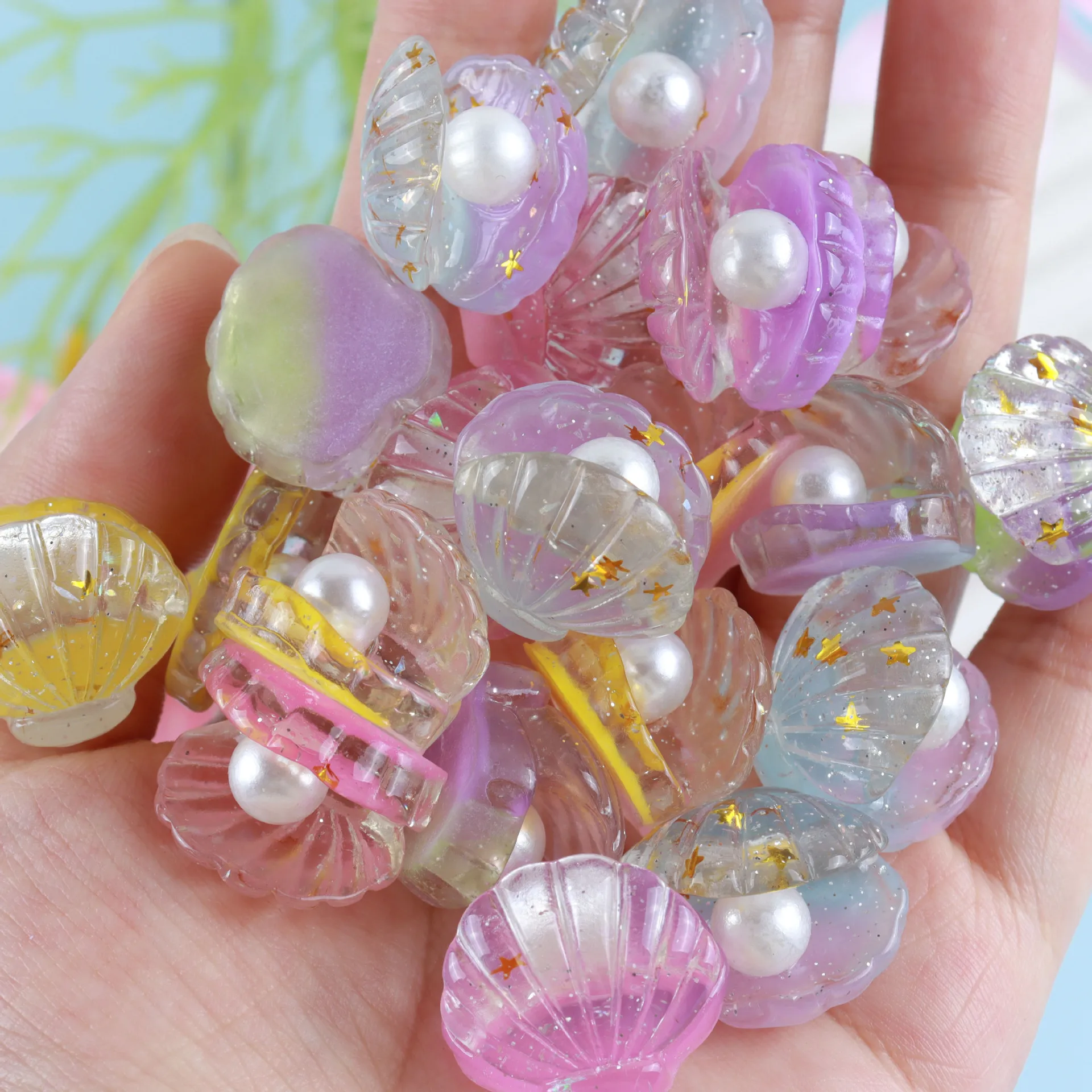 50-5Pcs Mini Pink Purple Pearly Shells Resin Cabochons Scrapbook Diy Hairpin Accessories for Girl Mermaid Birthday Party Decor