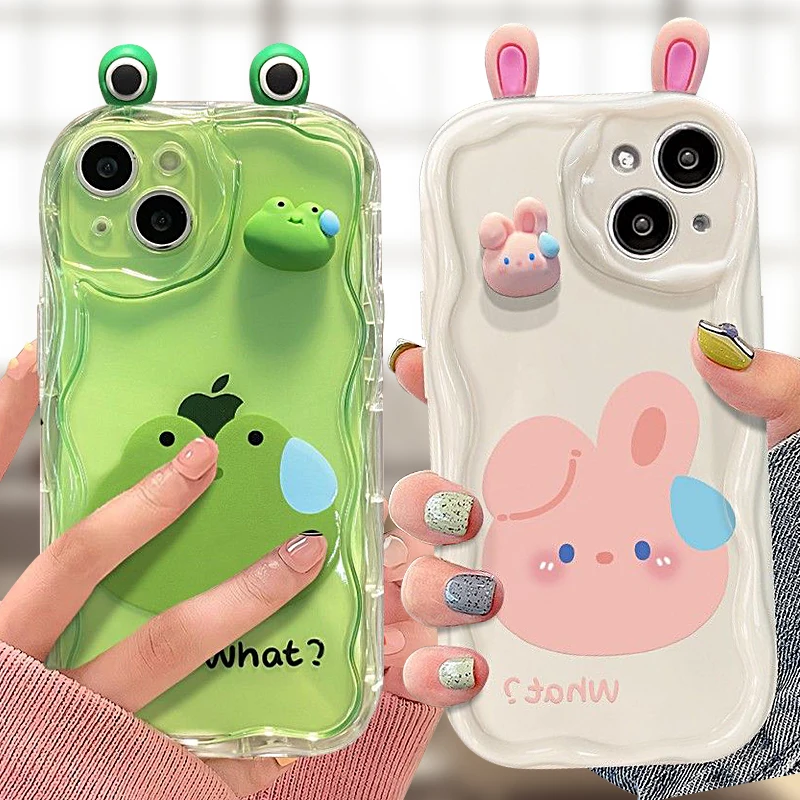 Bella Custodia 3D Bear Rabbit Wave Per Huawei P60 P50 P40 P30 Pro Lite 4G 5G Mate 50 40 30 Pro Honor X5 Nova Y90 Cover Antiurto