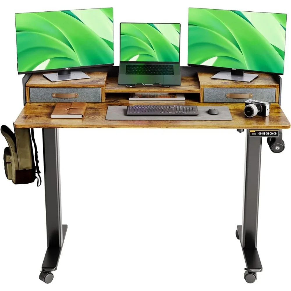 

Standing Computer Desk with Drawers,Sit Stand Desk with Storage Shelf and Splice Board, Stand Up Electric Desk Adjustable Height