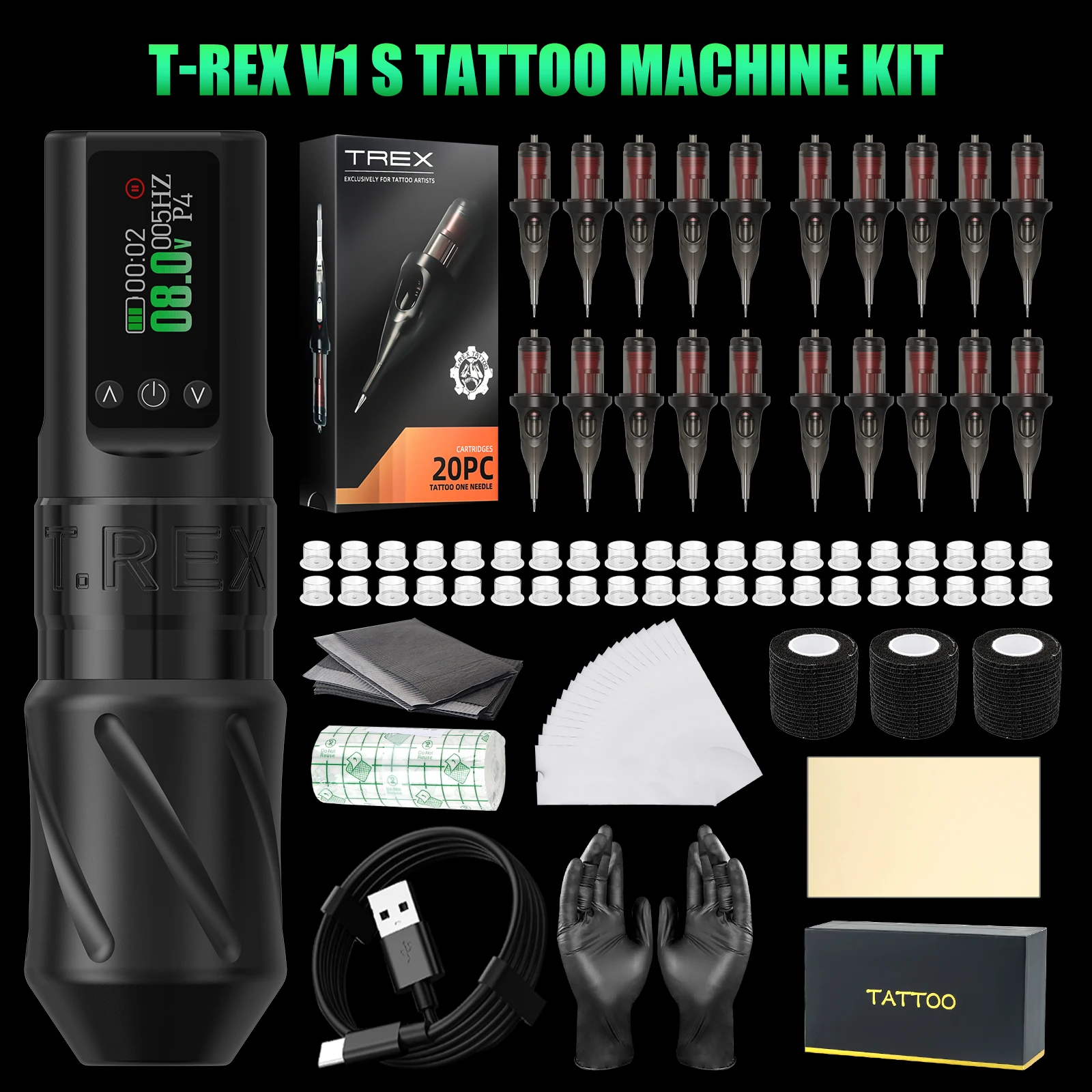 T-rex V1 タトゥーマシン US$ 99.00 - New T-Rex V1 Wireless Tattoo Battery Pen Machine With
