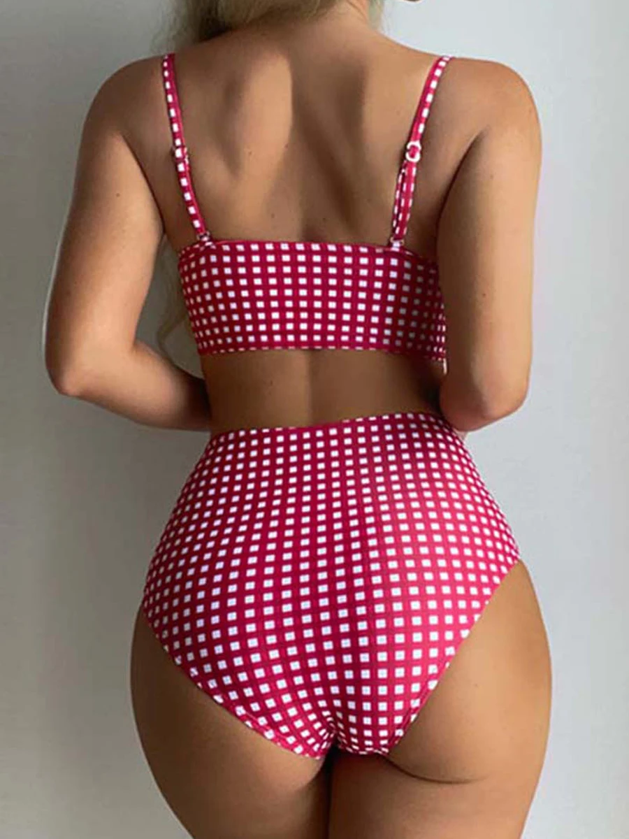 Bikini set women swimwear bikini swimsuit High Waist Gingham Printed Straped Padded Bathers