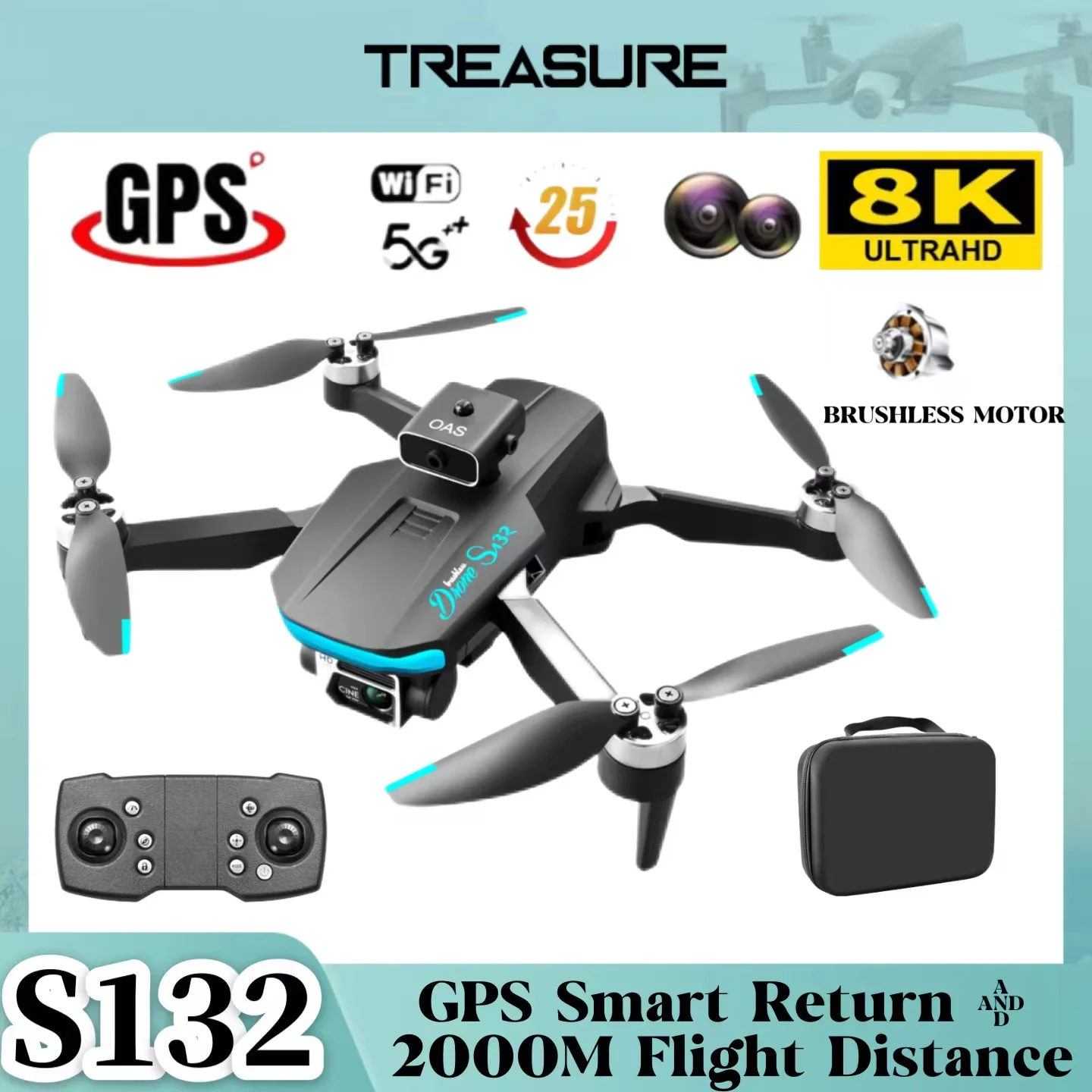 S132 Mini Drone Gps 8K Fotocamera Professionale 5G Wifi Fpv 360 ° Evitamento Ostacoli Motore Brushless Quadcopter Rc Drone