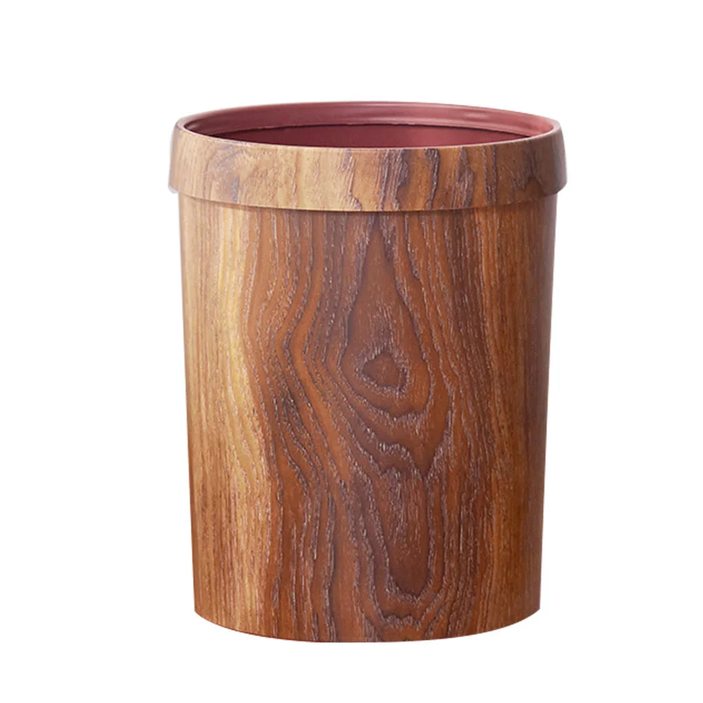 

Wood Grain Trash Can Simple Home Holder Garbage Container Plastic Waste Uncovered Bin