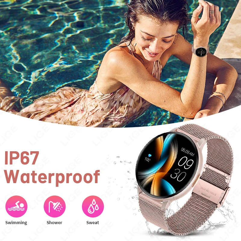 LIGE Waterproof Women Smart Band Watch Men Bluetooth Call Sports Fitness Watches Ladies Heart Rate Smartwatch For Android IOS