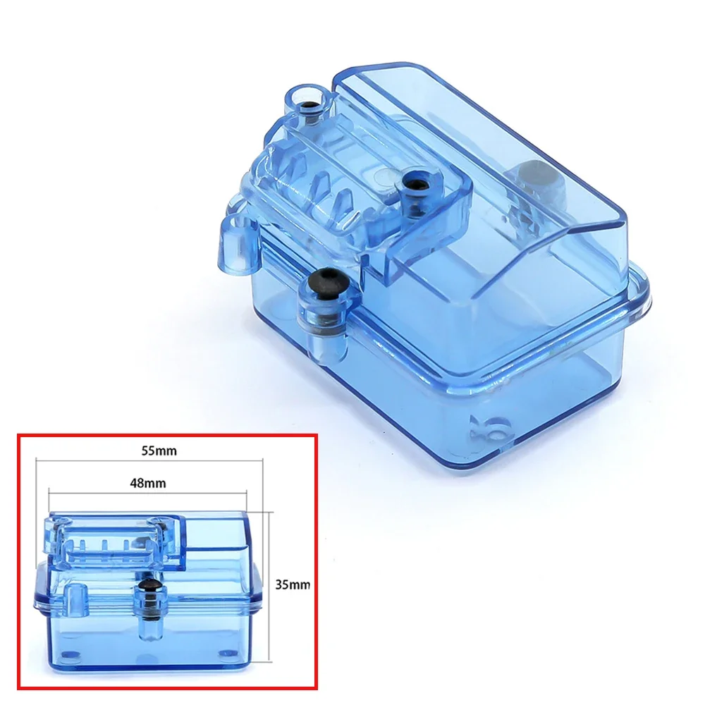 Vue de dessus du boîtier récepteur étanche P2047 pour voiture RC 1/10 Short Course Slash HQ727, montrant les connecteurs.