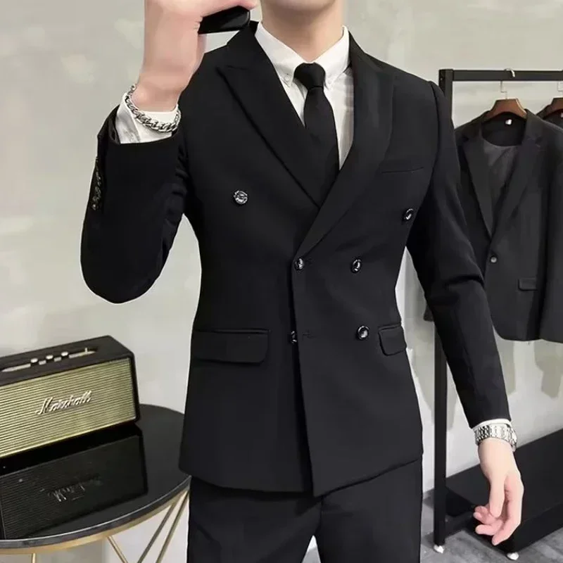 Plus Size 5XL Men Double Breasted Suit Jacket Autumn Spring Business Slim Blazer Party Wedding Costume