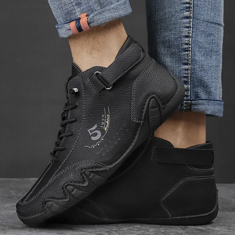 Ankle Leather Boots Men Fashion High Top Casual Shoes Handmade Botines Hombre Botte Homme Plus Big Size 48 49 50