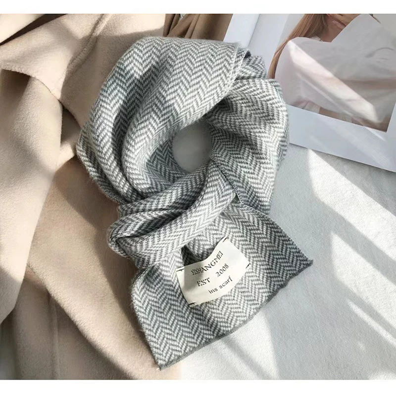 Winter Knitting Wool Scarf Men Women Fastener Thermal Neck Warmer Solid Fleece Keep Warm Scarf Thickening Windproof Neck Cover