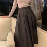 REALEFT Vintage Women's Pleated Skirts 2025 New Spring Summer Korea Style High Waist Solid Straight A-line Midi Skirts Female - Image 2