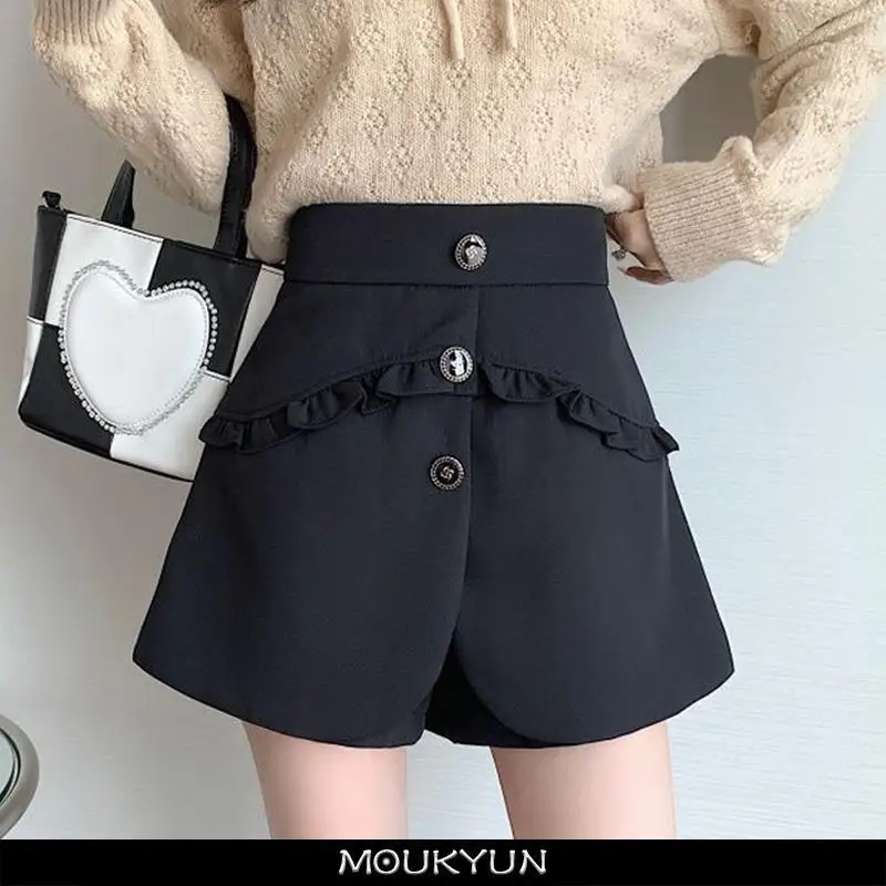

MOUKYUN Women Balck Casual Skirt All-match Basic High Waist Minimalist Solid Vintage Females Daily Skirts