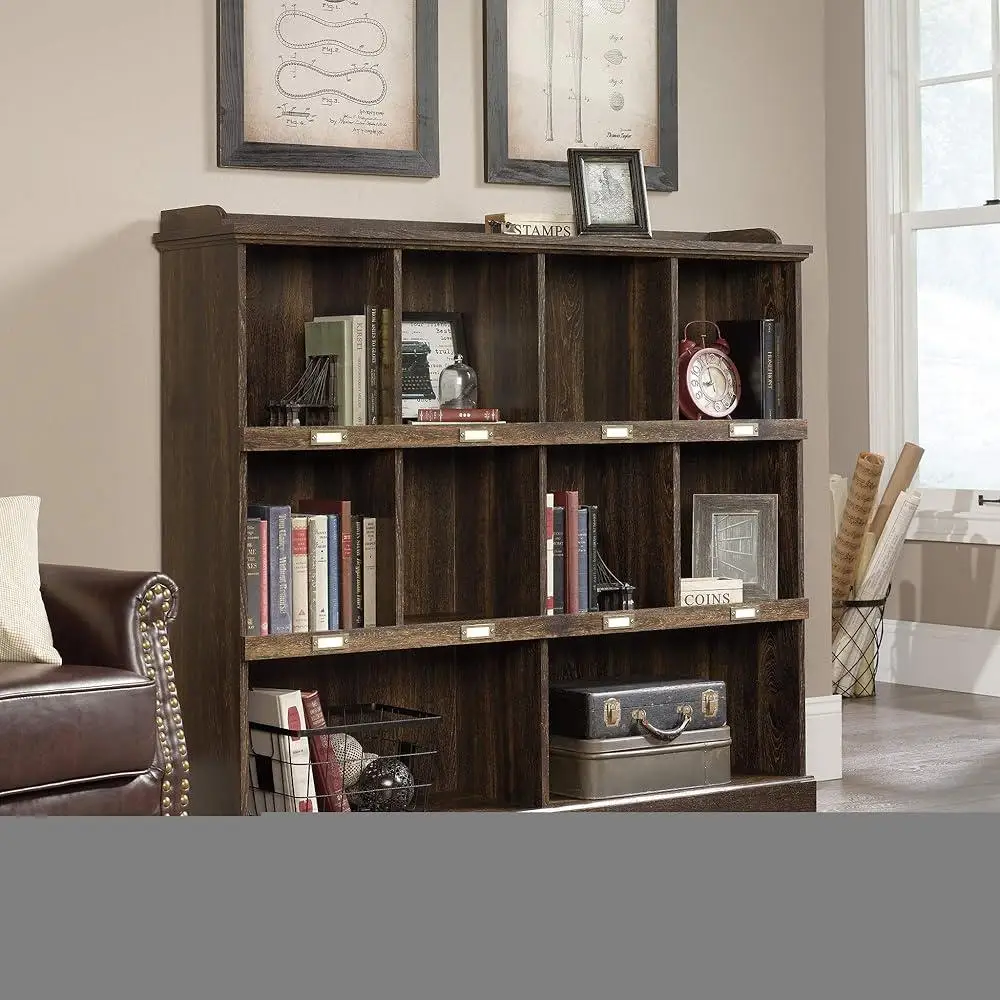 Cottage Style Heavy Duty Bookcase with Cubbyhole Storage Books Binders Collectibles Library Use Engineered Wood Iron Oak Finish 5