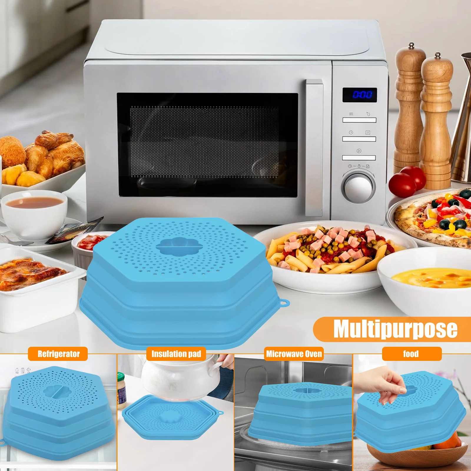  Microwave Splatter Cover - Silicone Microwave Food Cover -  Dishwasher Safe - Food Grade & BPA-Free Microwave Cover - Oven & Freezer  Safe Food Cover - Heat Resistant Microwave Lid 