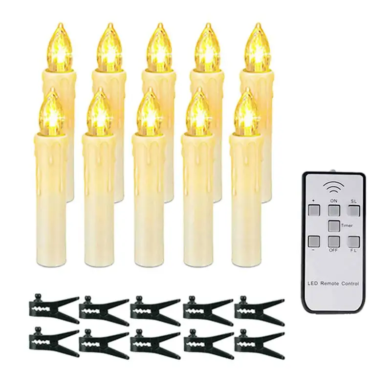 10 pcs LED Candles With Remote Battery Operated Fake Candles Flameless Flickering Candle Sticks With 7 Key Remote And Clip