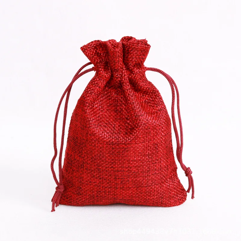 50pcs 7x9/9x12/10x14/13x18/15x20cm 삼베 황마 선물 가방 보석 포장 가방 크리스마스 웨딩 파티 캔디 초콜릿 파우치