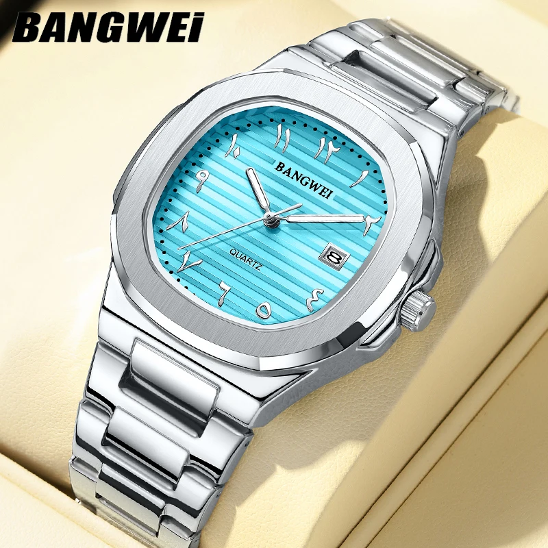 Bangwei Fashion Man Watch Waterproof Luminous Date Stainless Steel Business Men Quartz Watches Luxury Lige Men's Watches Reloj, Alina Gadgets