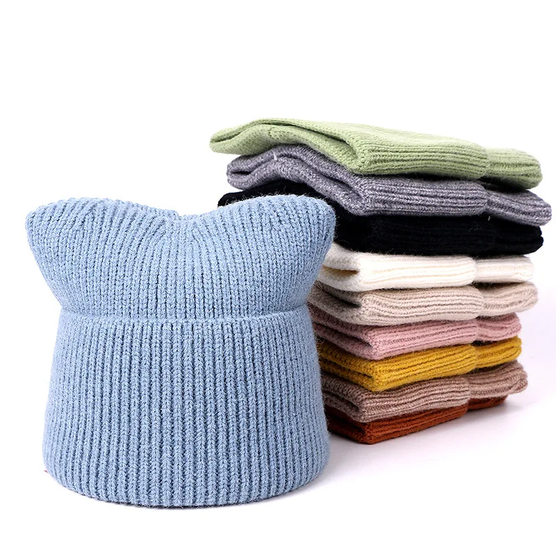 

Cute Knitted Y2K Beanie CAT Ears Women Lady Girl Hat Winter Warm Hip Hop Headgear Crochet Christmas Caps Cotton Acrylic Bonnet