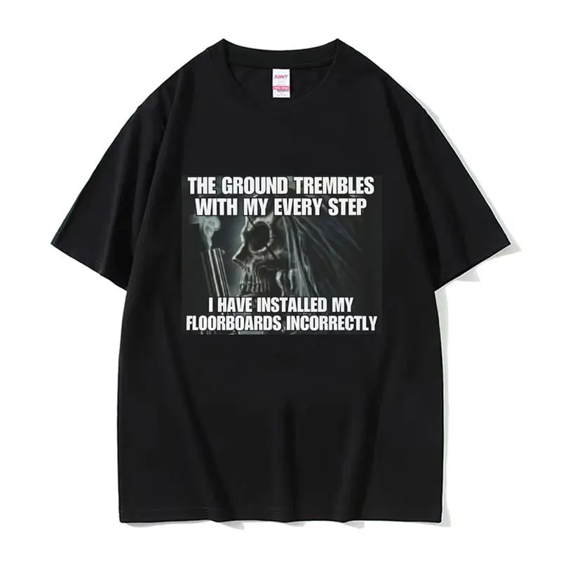 

Футболка мужская с надписью «Hard Evil Skeleton Meme», винтажная тенниска с надписью «The Ground Trembles with My each Step», уличная одежда в стиле Харадзюку, Y2K