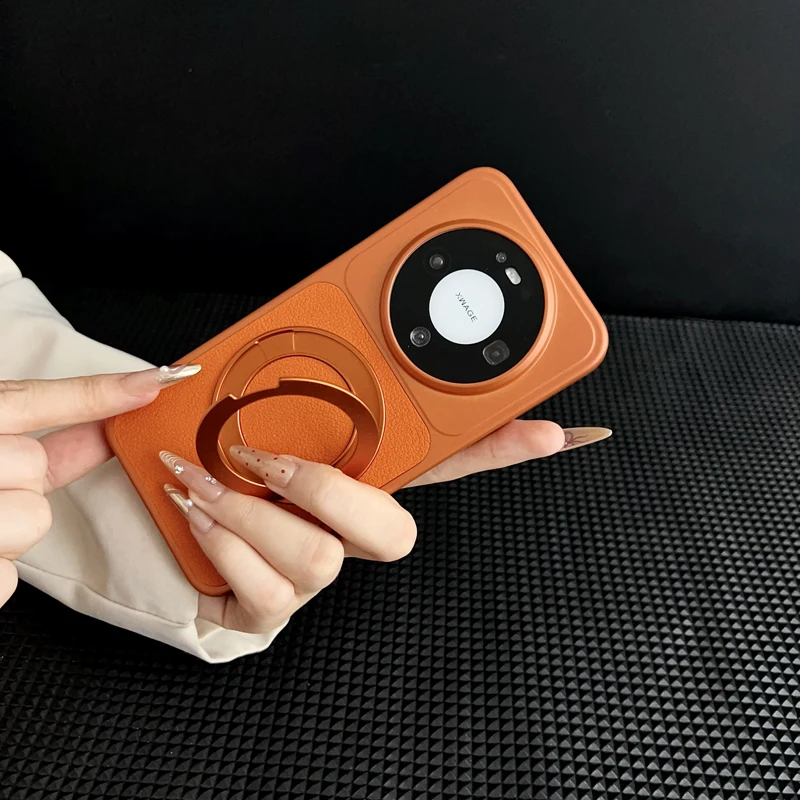 Lychee Texture PU Leather Ultra Thin Magnetic Case with 360° Rotation Ring Stand