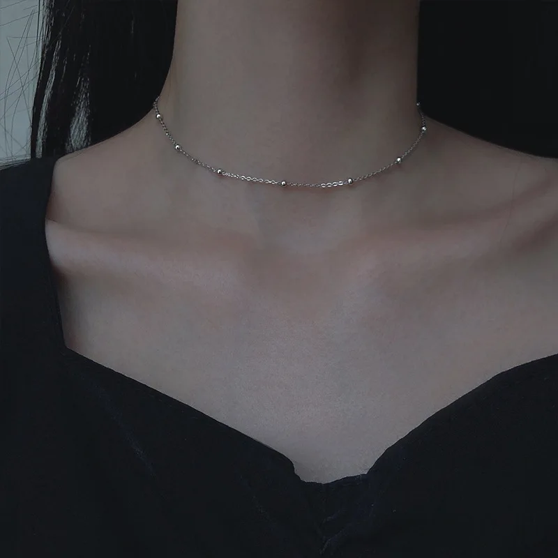 비즈목걸이 여성용 귀여운 925 스털링 실버 부적 목걸이, 비즈 쥬얼리 패션, 멋진 결혼 선물, 18인치(45cm) 체인 11 심플한 실버 컬러 비즈 체인 목걸이, 합금 금속 비즈 초커 목걸이, 우아한 초커 쥬얼리, 파티 선물, 패션