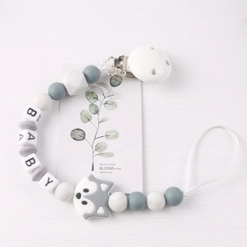 Baby Personalized English Name Silicone Cartoon Pacifier Clips Nipple Dummy Holder Chains Teether Pendants Teething Shower Gift
