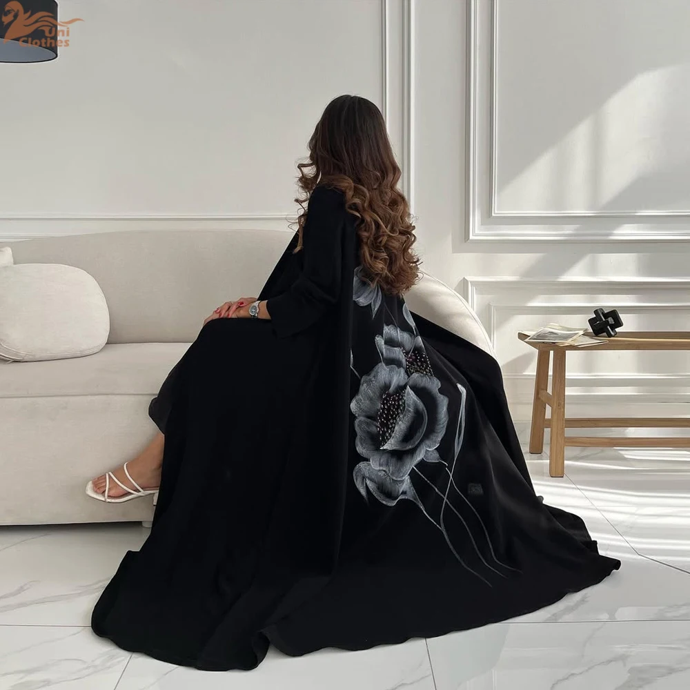 Zahraa 2026 Elegant Floral Print Open Abaya Dubai Kimono Dress Luxury Saudi Arabia Muslim Women Islamic Turkey Robe 2