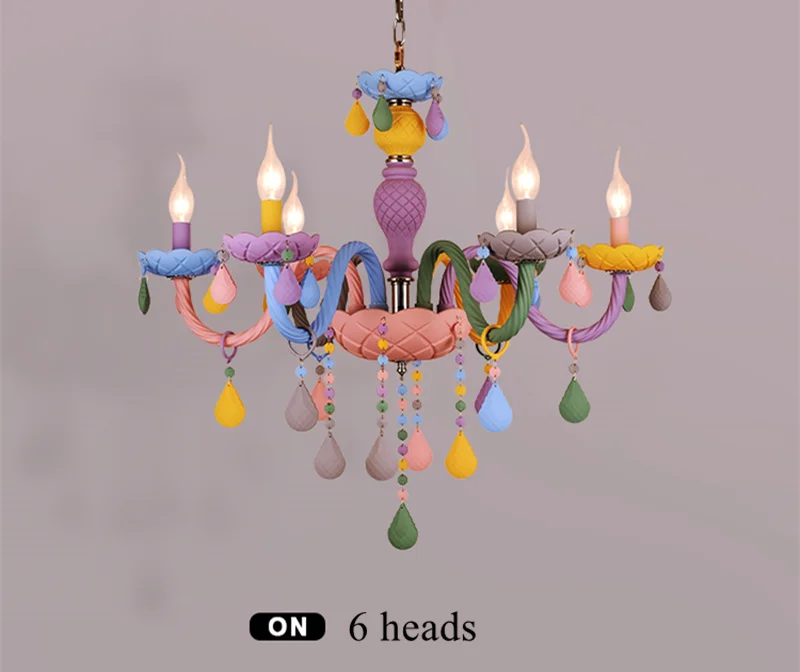 Rainbow Crystal Chandelier European Candle Bedroom Children's Room American Girl Princess Makaron Pendant Chandeliers Light large chandeliers