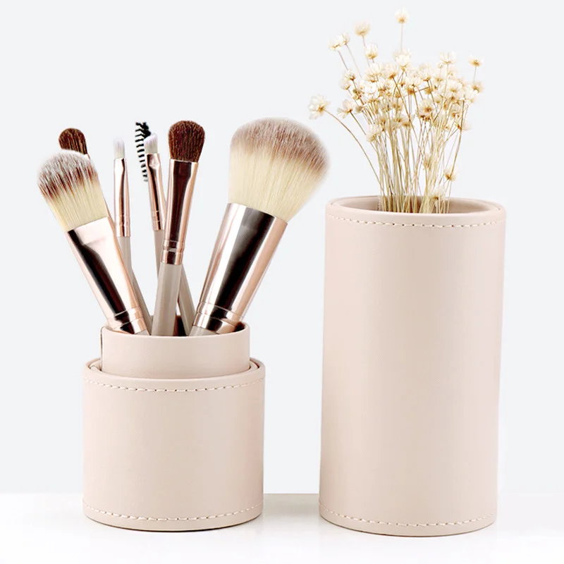 7PCS Horsehair Makeup Brush Set with Brush Holder Eyeshadow Blush Powder Highlighter Contouring High End Makeup Tool Combination