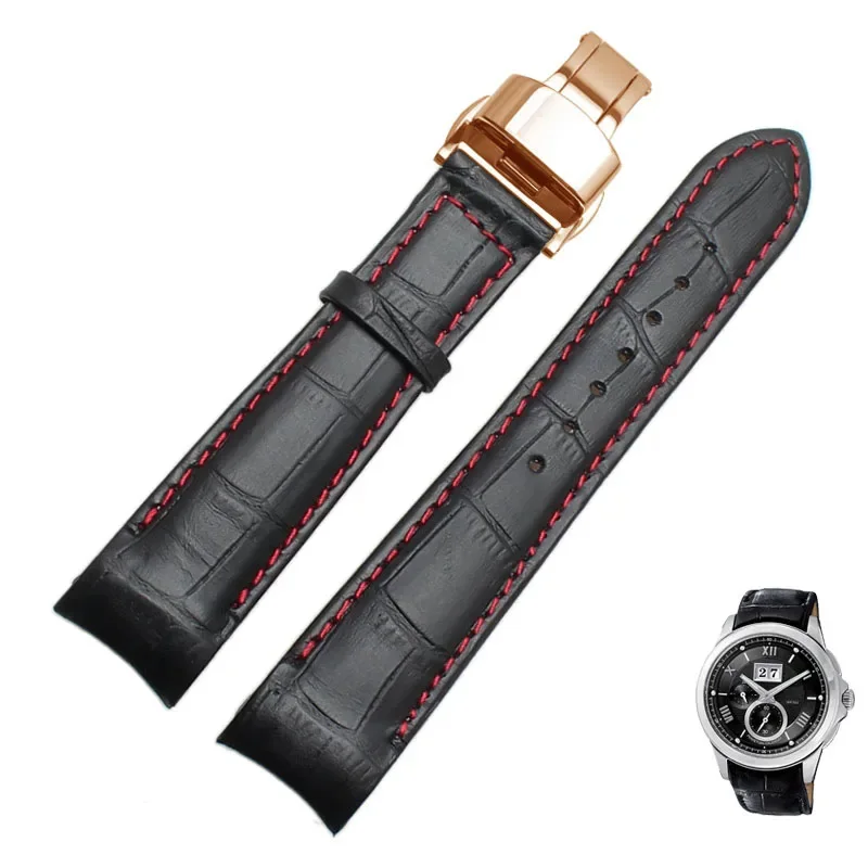 Luxurious Genuine Leather Watch Strap with Curved End - Multiple Sizes Available