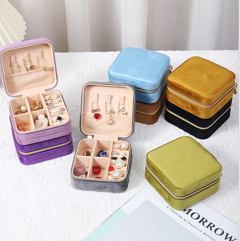 Plush Velvet Jewelry Box Necklace Ring Earrings Storage Mini Jewelry Case  Travel Portable Jewelry Organizer Box For Women Girls - AliExpress