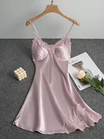 Summer Ice Silk Strap Sleepwear Thin Sexy Nightgown Loose Short Home Dress Women's Home Clothes Pure Color Sexy Home Style - Image 2