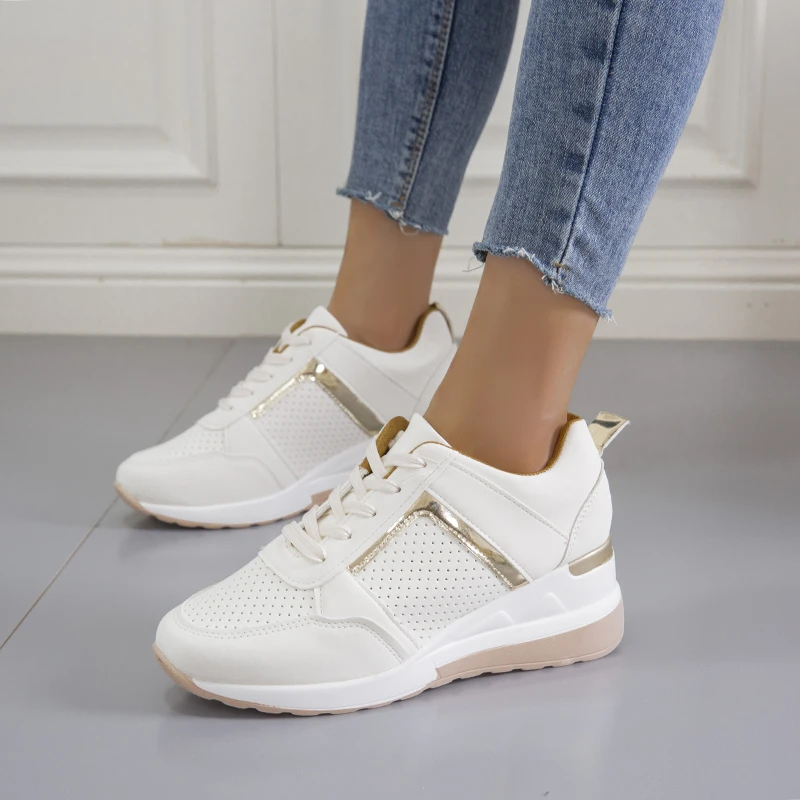 W New Women Wedges Sneakers Lace-up Breathable Sports Shoes Casual Platform Female Footwear Ladies Vulcanized Shoes Sneakers 4