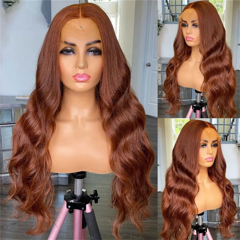 Middle Part 28inch Soft Natural Brown Body Wave 13x4 Lace Front Wig European Jewish Human Hair Wig Glueless Preplucked For Women