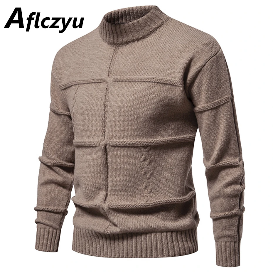 Solid Color Knitted Sweater Men Autumn Winter Thick O-neck Knitted Jumper Fashion Casual Solid Color Pullover Khaki Grey