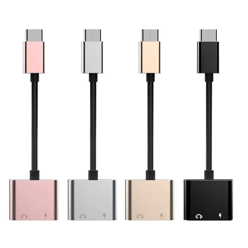 2in1 Type-C To 3.5mm AUX Audio Adapter Aluminium Talking USB C Headphone and Charge Adapter for Xiaomi/HUAWEI/Letv