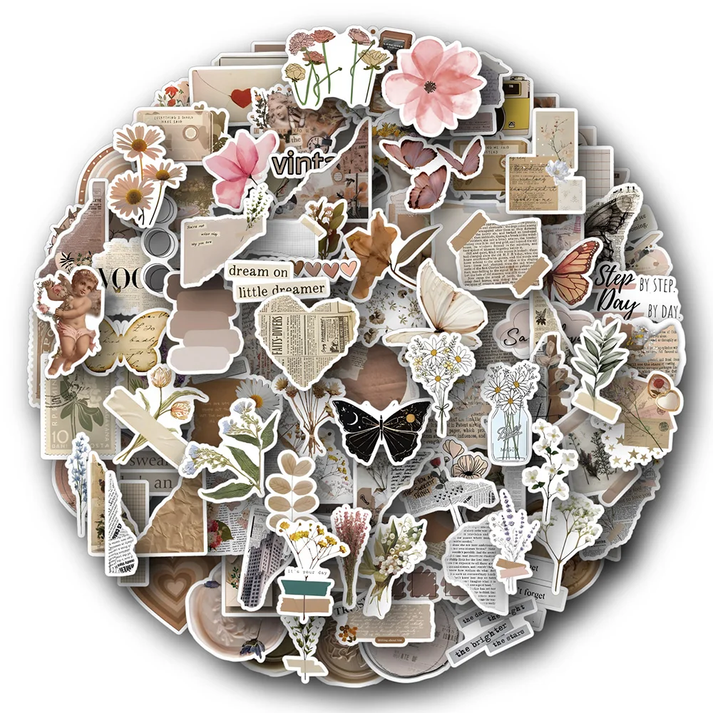 10/30/60/120PCS Retro Art Flower Butterfly Aesthetic Stickers Vintage Decal Laptop Phone Luggage Scrapbook Car Graffiti Sticker 2