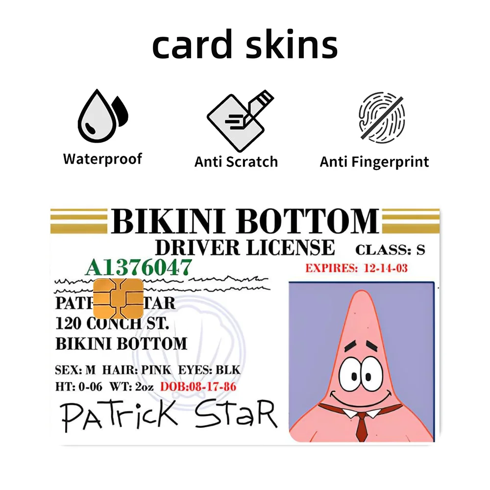 Patrick License Stickers 4pcs PVC Card Skin Stickers for Bank Card Bus Metro Case Decorate Gift