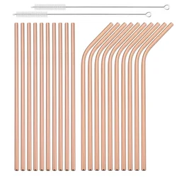 Reusable Black Stainless Steel Straw Set with Cleaning Brush - 20 - Piece Drinking Straw Collection (Rose)