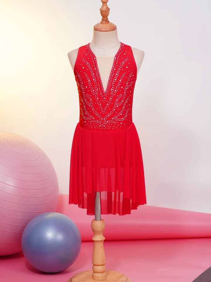 Body Senza Maniche Per Bambina Da Ginnastica Artistica E Pattinaggio – Con Strass Scintillanti, Tessuto Elasticizzato Traspirante, Taglie Da 6 A 16 Anni